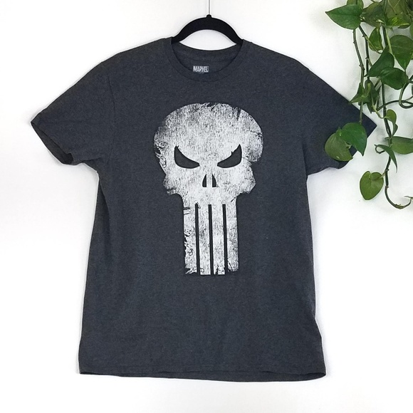 Punisher Short Sleeve Tee Shirt Charcoal White Skull Authentic Marvel Comics